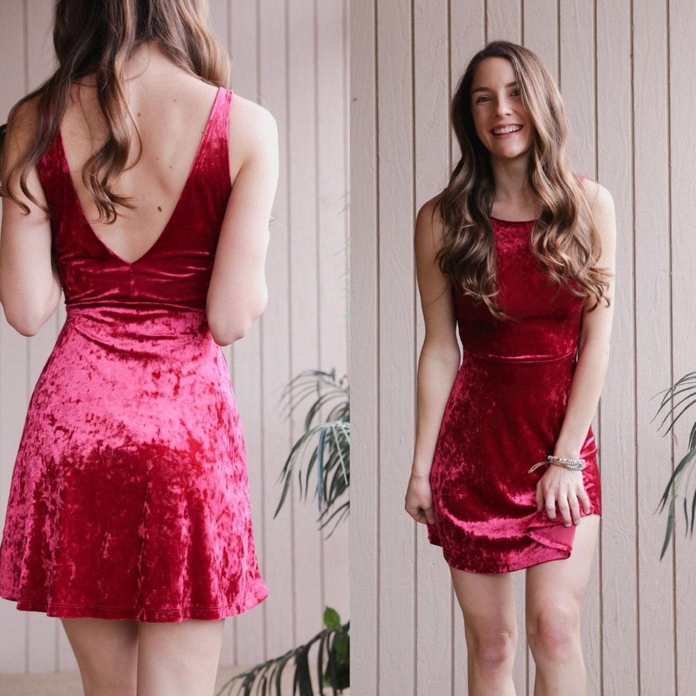 H&M Candy Red Velvet Skater Dress